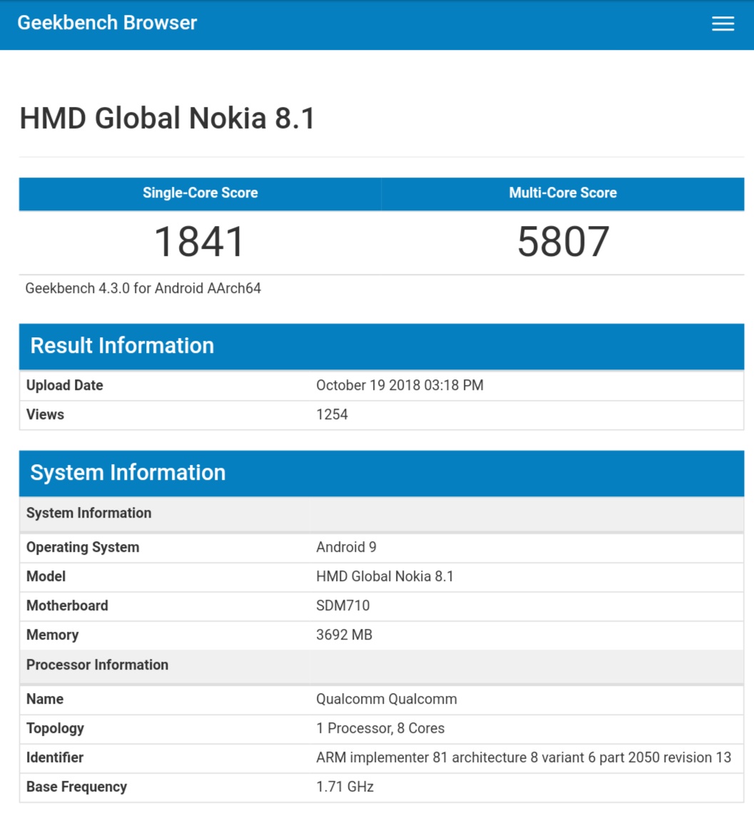 Nokia 8.1 Specifications