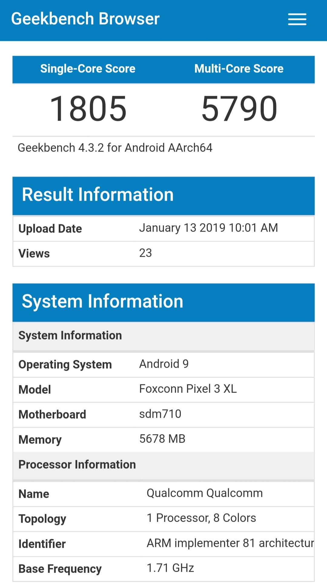 Google Pixel 3 Lite XL GeekBench