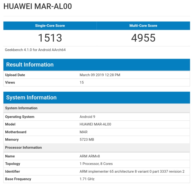 Huawei nova 4e GeekBench